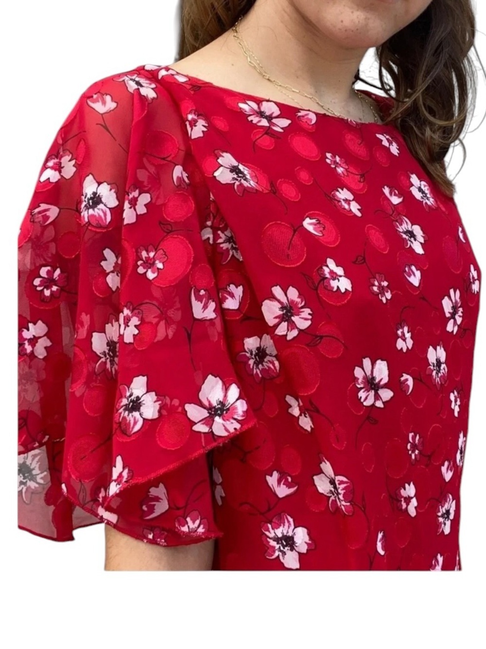 Karl Lagerfeld Paris Red Clip Dot Floral Print Dress Size 14 - Picture 3 of 9